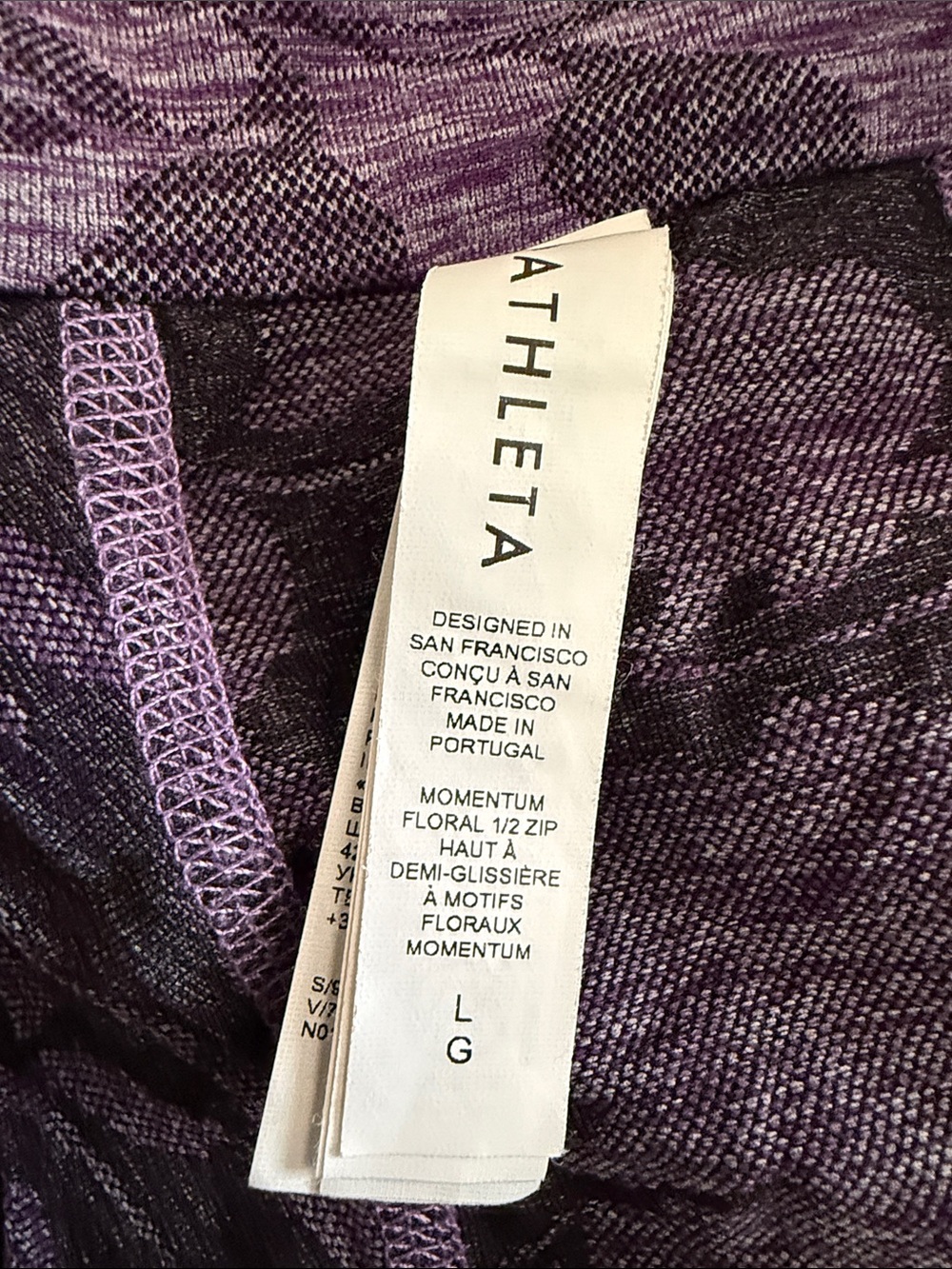 Athleta Purple Floral Momentum 1/2 Zip Top